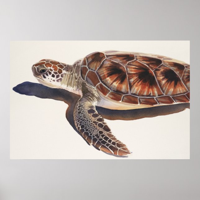 Sea Turtle Wildlife Watercolor Art Poster (Front)
