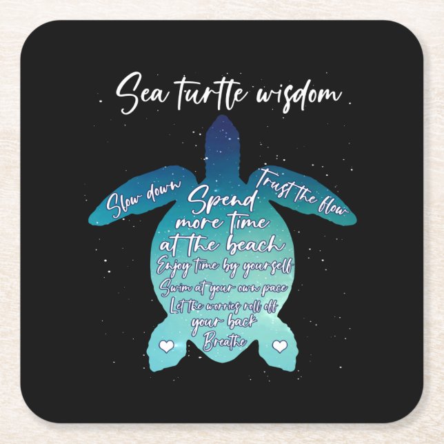 Sea Turtle Wisdom Sea Turtle Love Square Paper Coaster (Front)