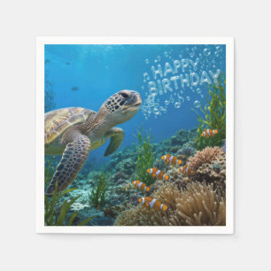 Sea Turtle With Birthday Bubbles Napkin