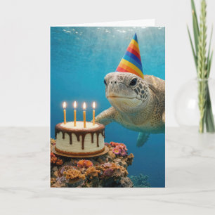 Sea Turtle with Birthday Cake Card