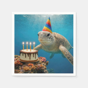 Sea Turtle with Birthday Cake Napkin