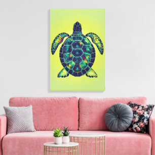 Sea Turtle With Green Gradient Background Canvas Print
