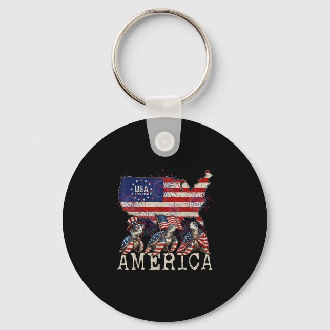 Sea turtles american flag independence day  keychain (Front)