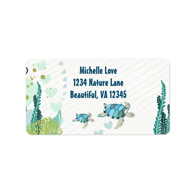 Sea Turtles and Hearts Ocean Beach Address Label (Front)
