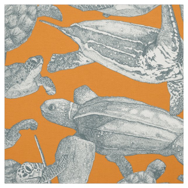 sea turtles apatite orange fabric (Swatch)