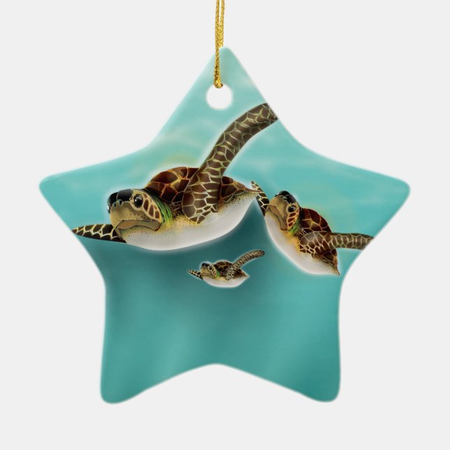 Sea Turtles art print. Ceramic Ornament (Front)
