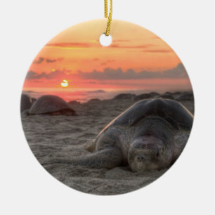 Sea Turtles at Sunset Ceramic Ornament