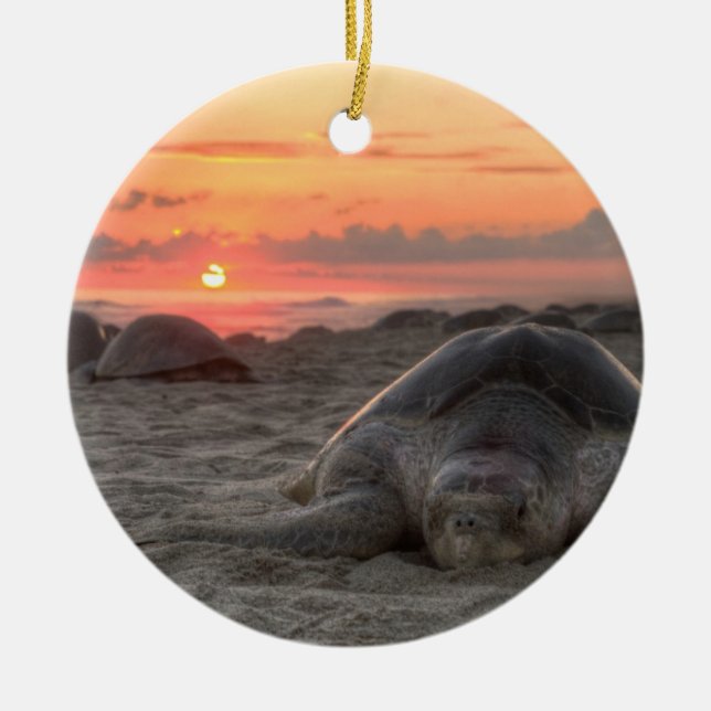 Sea Turtles at Sunset Ceramic Ornament (Front)