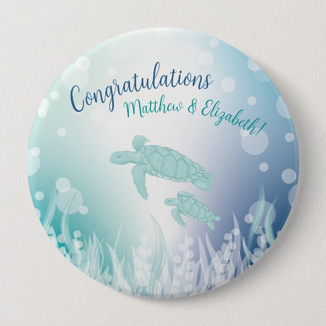 Sea Turtles Baby Shower Under the Sea 4 Inch Round Button (Front)
