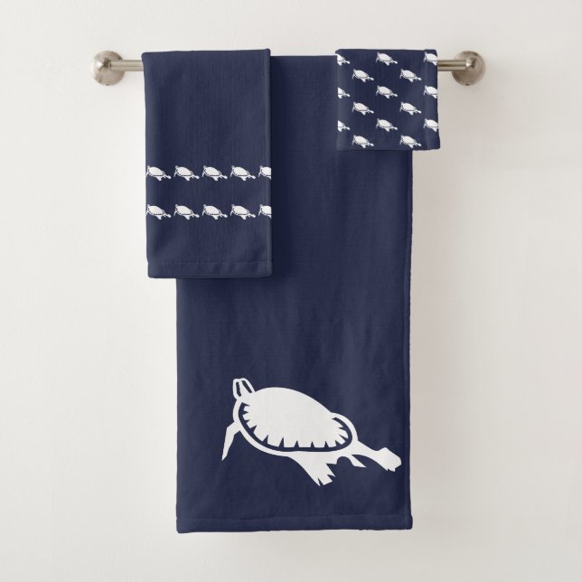 Sea Turtles bathroom Ocean Blue Bath Towel Set (Insitu)