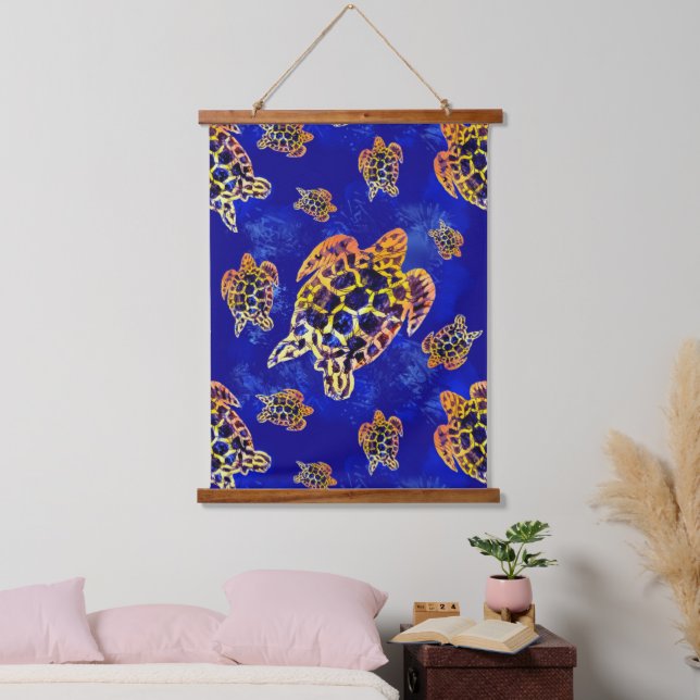Sea Turtles Batik African Art Drawstring Bag Hanging Tapestry (Bedroom)