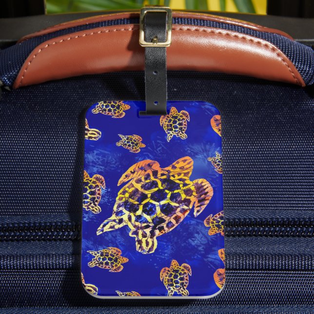 Sea Turtles Batik African Art Luggage Tag (Front Insitu 2)
