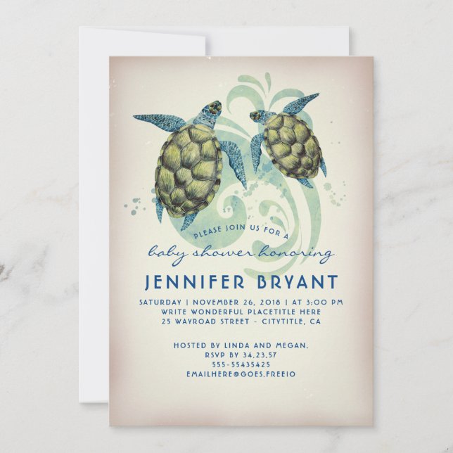 Sea Turtles Beach Baby Shower Invitation (Front)