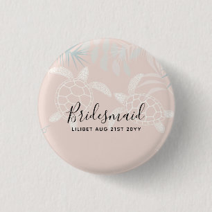 Sea Turtles Beach Coral and Turquoise Bridal Party 1 Inch Round Button