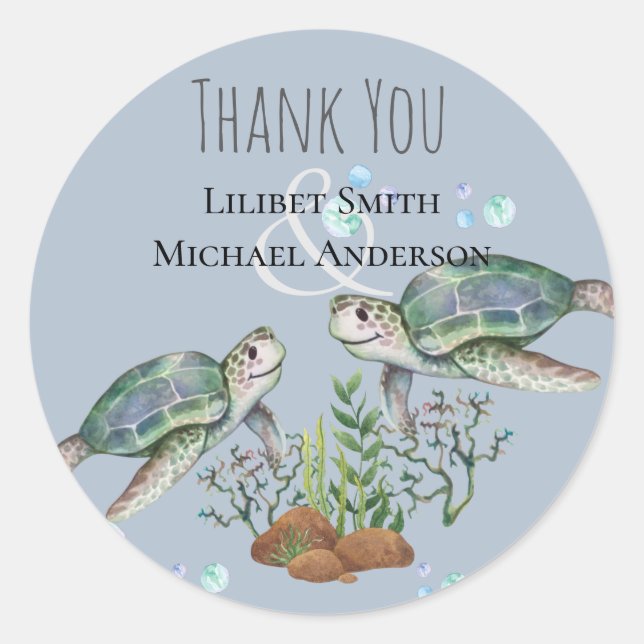 Sea Turtles Beach Wedding Classic Round Sticker (Front)