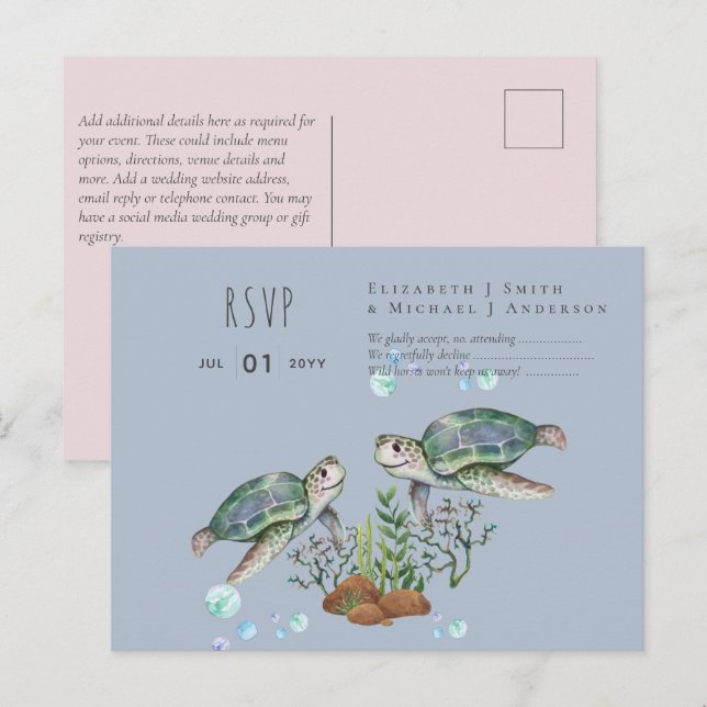 Sea Turtles Beach Wedding Postcard (Front/Back)