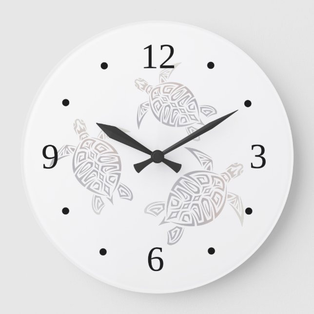 Sea Turtles Beige White Maritime Coastal Numbers Large Clock (Front)