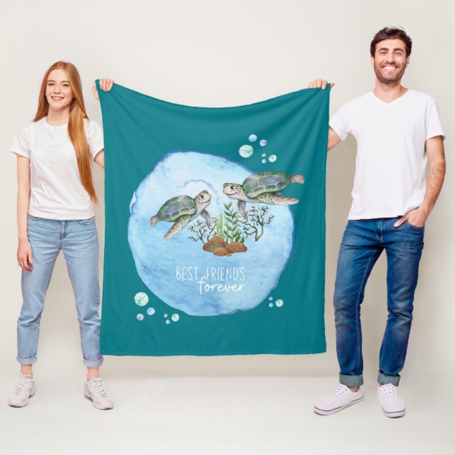 Sea Turtles BFFs - Personalized Best Friends Gifts Fleece Blanket (In Situ)