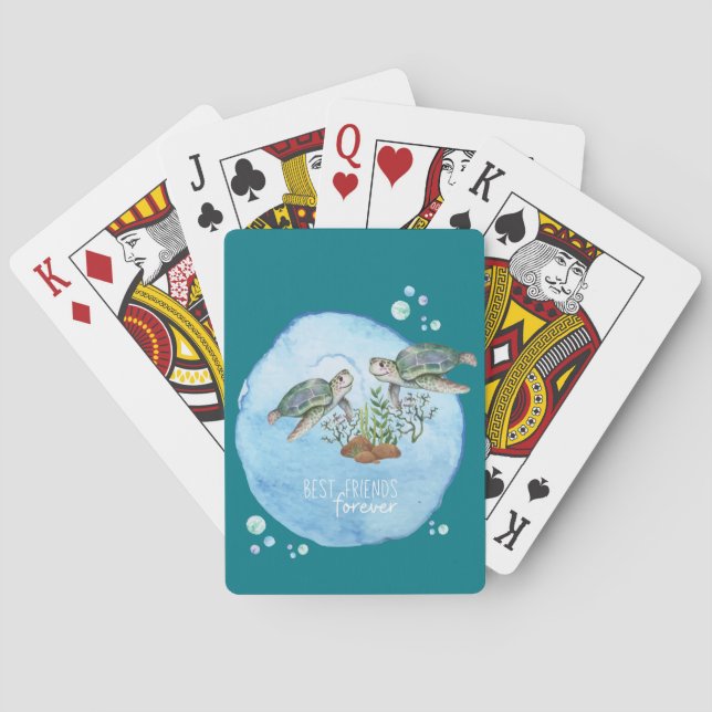 Sea Turtles BFFs - Personalized Best Friends Gifts Playing Cards (Back)