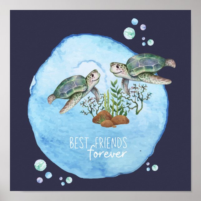 Sea Turtles BFFs - Personalized Best Friends Gifts Poster (Front)