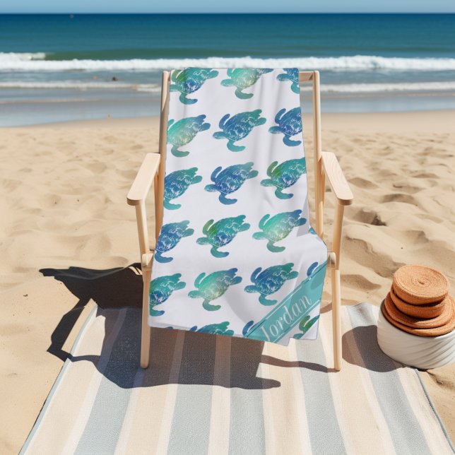 Sea Turtles Blue Green Personalized Beach Towel (Creator Uploaded)