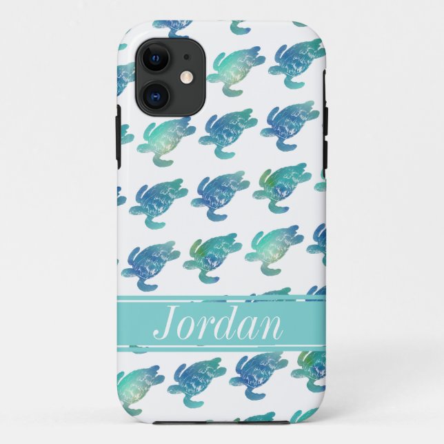 Sea Turtles Blue Green Personalized iPhine Case (Back)