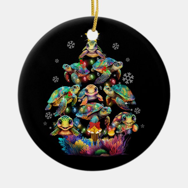 Sea Turtles Christmas Tree Ocean Life Animal Lover Ceramic Ornament (Front)