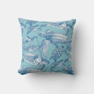 sea turtles cobalt sky blue throw pillow