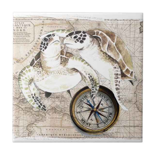 Sea Turtles Compass Map Tile (Front)
