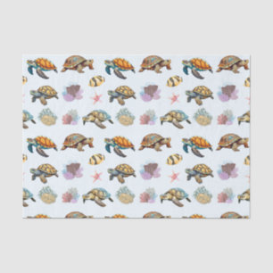 Sea Turtles, Coral Fish Marine Life Blue  Tissue Paper