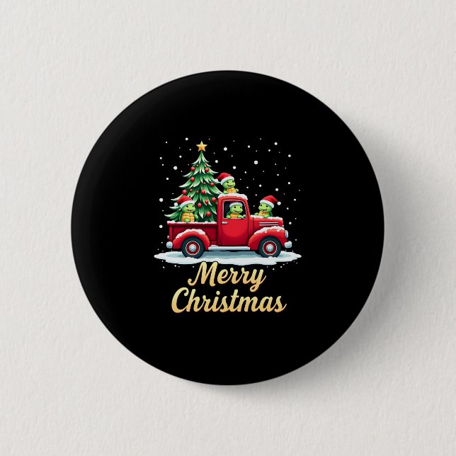 Sea Turtles Driving Christmas Tree Truck Turtle Ch 2 Inch Round Button (Front)