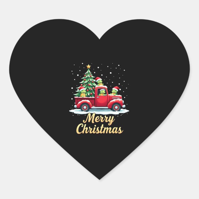 Sea Turtles Driving Christmas Tree Truck Turtle Ch Heart Sticker (Front)