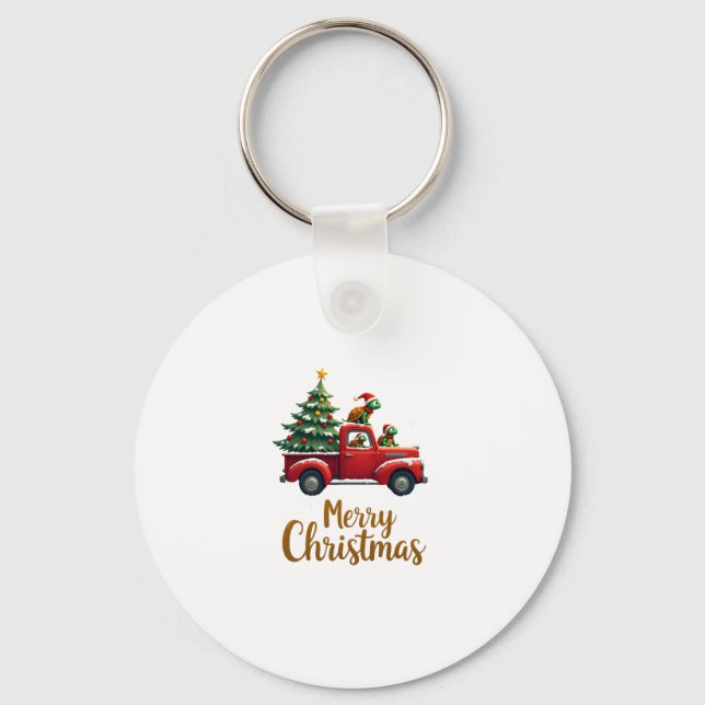 Sea Turtles Driving Christmas Tree Truck Turtle Ch Keychain (Front)