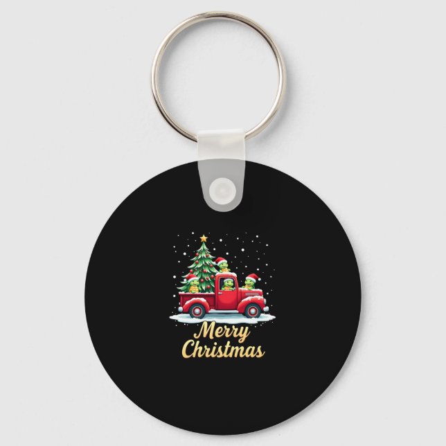 Sea Turtles Driving Christmas Tree Truck Turtle Ch Keychain (Front)