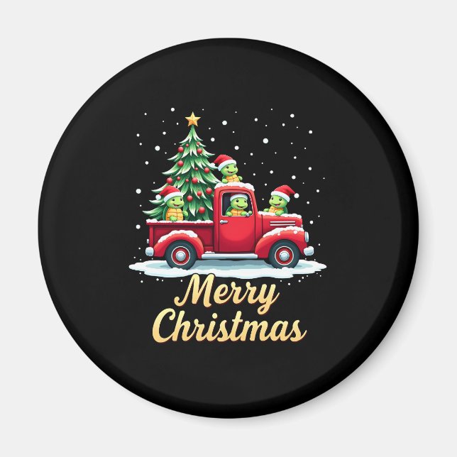 Sea Turtles Driving Christmas Tree Truck Turtle Ch Magnet (Front)