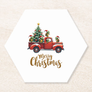 Sea Turtles Driving Christmas Tree Truck Turtle Ch Paper Coaster