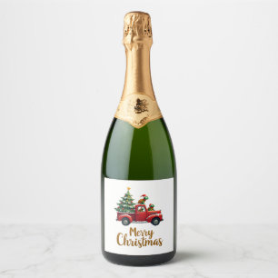 Sea Turtles Driving Christmas Tree Truck Turtle Ch Sparkling Wine Label