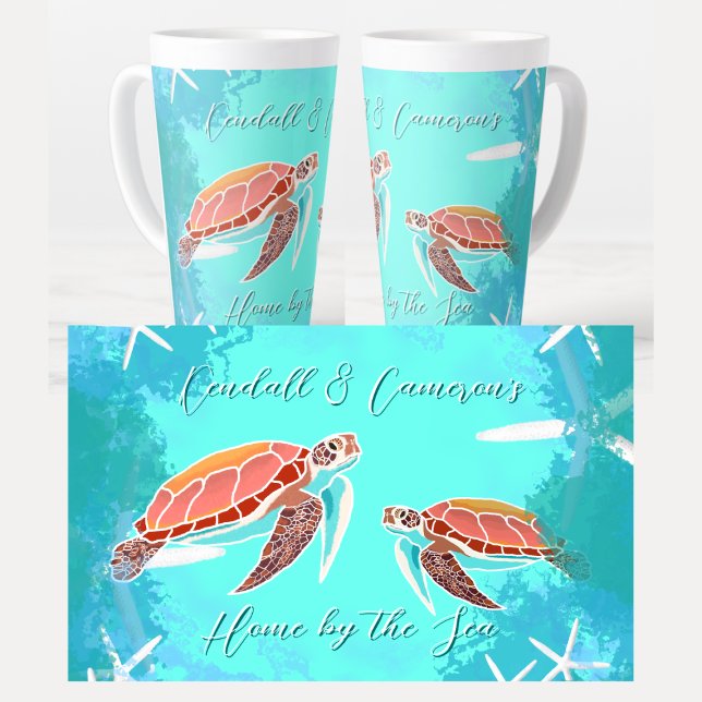 Sea Turtles Home By the Sea Personalized Latte Mug (Creator Uploaded)
