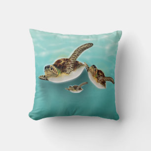 Sea Turtles Illustration Throw Pillow