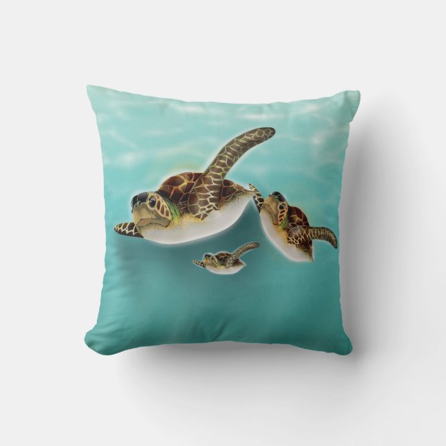 Sea Turtles Illustration Throw Pillow (Front)