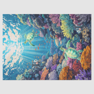 Sea Turtles In Beautiful Scenic Ocean Decoupage Tissue Paper
