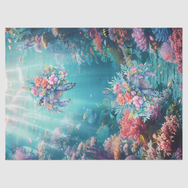 Sea Turtles In Beautiful Scenic Ocean Decoupage Tissue Paper (Front)