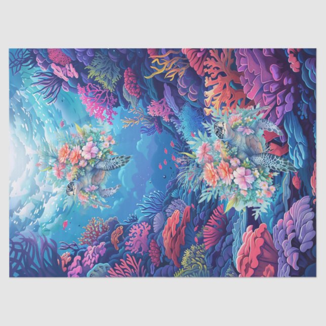 Sea Turtles In Beautiful Scenic Ocean Decoupage Tissue Paper (Front)