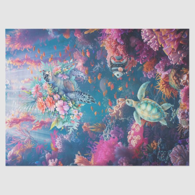 Sea Turtles In Beautiful Scenic Ocean Decoupage Tissue Paper (Front)