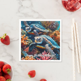 Sea Turtles in Coral Reef Napkin