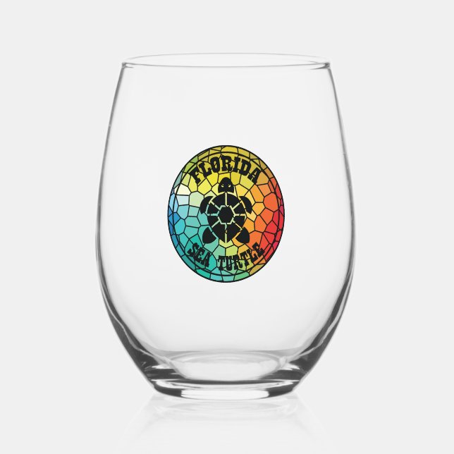 Sea turtles in florida state stemless wine glass (Front)
