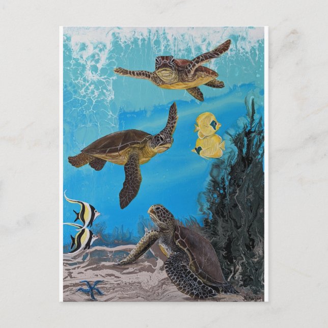 Sea turtles ocean, tropical wall art postcard (Front)