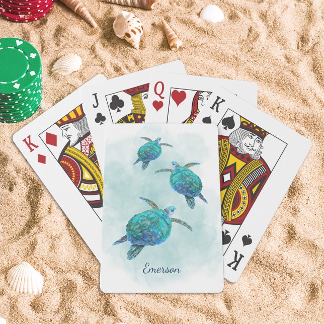 Sea Turtles Ocean Watercolor Personalized Playing Cards (Creator Uploaded)