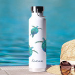 Sea Turtles Ocean Watercolor Personalized Water Bottle<br><div class="desc">This coastal themed personalized water bottle features 3 cute watercolor aqua blue sea turtles,  with stylish script name,  and is great for lovers of the ocean and underwater marine life.</div>