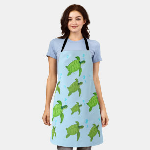 Sea turtles on light blue apron